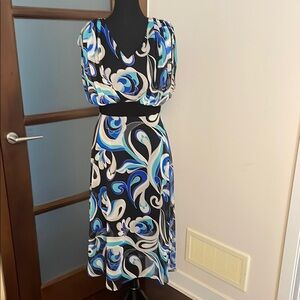 NWT Joseph Ribkoff Blue and Black Midi Dress